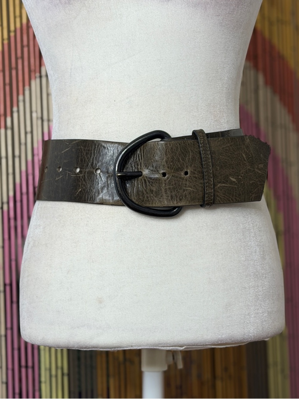 Rare 2010 Gary Graham Wide Olive Distressed Leather Belt